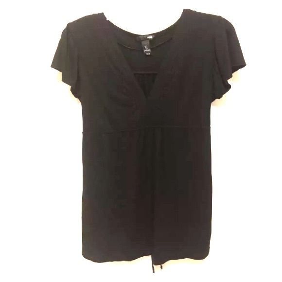 H&M Tops - H&M Black Top - Large - V-neck - Tie Back